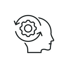 Human head with gear and circular arrow. Adaptation, processing idea icon concept isolated on white background. Vector illustration