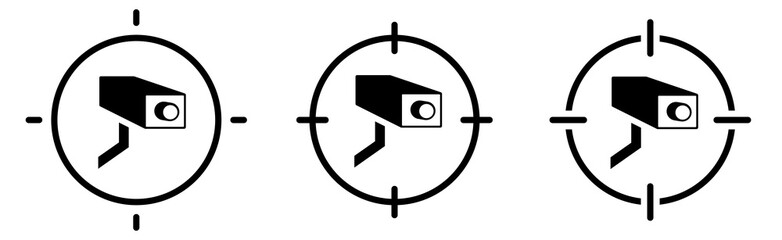 CCTV camera icon in target crosshair. Focus on surveillance or security concept