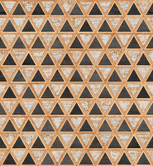 Seamless wooden background. Decorative shabby wooden panel with triangle pattern for wall decor.