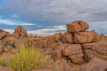 Fototapeta na wymiar Massive Dolerite Rock Formations at Giant's Playground near Keetmanshoop, Namibia