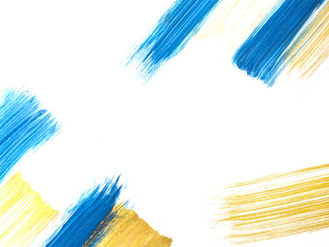the frame of brush blue and gold strokes. Brushstrokes on white background