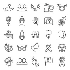 Empowerment girl icons set, outline style