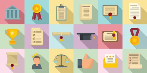 Attestation service icons set, flat style