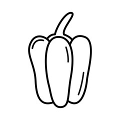 Vector line art sweet pepper icon. Isolated vegetable shape for coloring. Simple grocery pictogram in cartoon style