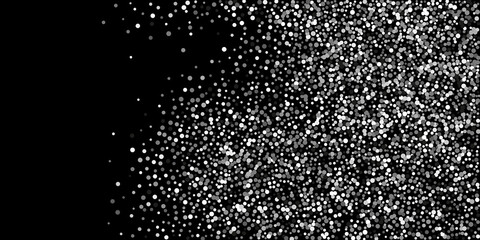Silver confetti point on a black background. Illustration of a drop of shiny particles. Decorative element. Element of design. Vector illustration, EPS 10.