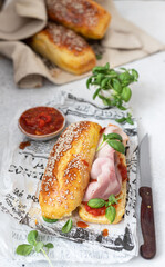 Sandwich with meet with matbuha sauce