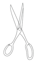 Stationery scissors. Loy cut tool. Drawing in a modern one-line style. Solid line, outline for decor, posters, stickers, logo. Vector illustration.