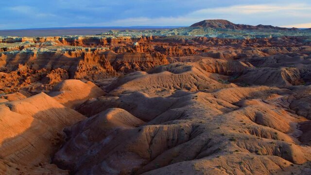 Wide aerial, rolling hills landscape in Goblin Valley