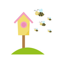 Beehive and bees. Spring illustration. Vector graphics