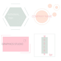 Set of logos for companies. Logo icons. Art, modern logos of pastel shades. Vector illustration