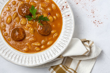 Homemade beans stew with sausage from above