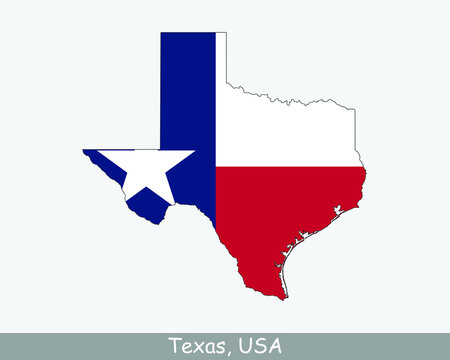 Texas Map Flag. Map of TX, USA with the state flag isolated on a white background. United States, America, American, United States of America, US State. Vector illustration.