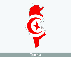 Fototapeta na wymiar Tunisia Flag Map. Map of the Republic of Tunisia with the Tunisian national flag isolated on a white background. Vector Illustration.