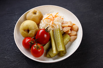 Pickled vegetables set. Healthy fermented food set