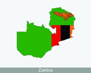 Zambia Flag Map. Map of the Republic of Zambia with the Zambian national flag isolated on a white background. Vector Illustration.