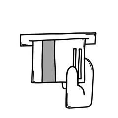 Hand holding a credit card doodle vector icon. Drawing sketch illustration hand drawn line eps10