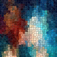 abstract nature marble plastic stony mosaic tiles texture background with black grout - teal blue rusty red brown colors