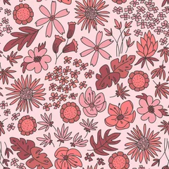 Wandcirkels aluminium Sunflowers seamless pattern. Red daisy on the pink background. Perfect ornament for fashion fabric, kids apparel or other printable covers. © Ana Zhulina