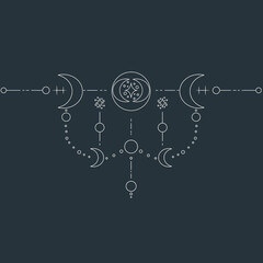 Modern hand drawn vector illustration of planet, star, sun, comet. Universe line drawings. Solar system and Cosmos. Trendy space signs with floral motifs, constellation, moon phases