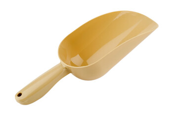 Beige plastic scoop on white insulated background