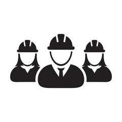 Builders icon vector group of construction worker people persons profile avatar for team work with hardhat helmet in a glyph pictogram illustration