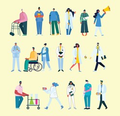 Group of doctors and nurses and medical staff. Medical team concept in flat design people character.