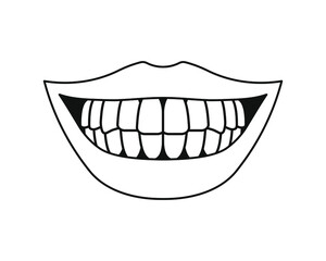 Smiling mouth vector illustration. Facial expression sketch. Smile and smear or joke logo. Laugh symbol. dental sign. Lips and teeth label.

