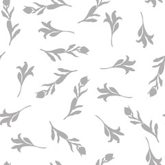 Leaves for children. Gray and white. Vector. Children's texture. Leaves seamless pattern. Soft pastel colored leaves in a modern style on a white background.