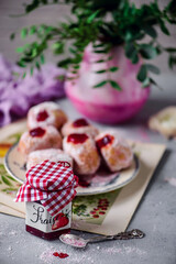 donuts with strawberry jam..selective focus.