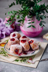 donuts with strawberry jam..selective focus.