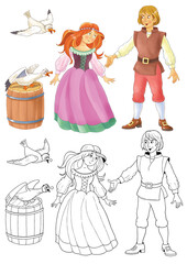 The little mermaid. Fairy tale. Coloring page. Illustration for children. Cute and funny cartoon characters