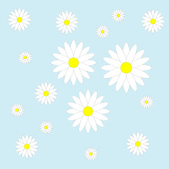 Background of white daisies in cartoon style. Design for kids screensaver, floral pattern for summer covers.