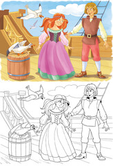 Obraz na płótnie Canvas The little mermaid. Fairy tale. Coloring page. Illustration for children. Cute and funny cartoon characters