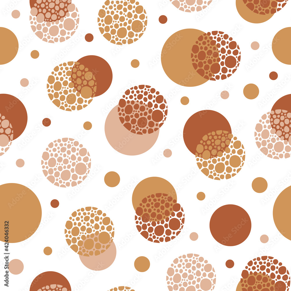 Poster Abstract seamless pattern with colorful doodle circles and dots on white background. Trendy vector design for paper, cover, fabric, textile, wallpaper, interior decor	