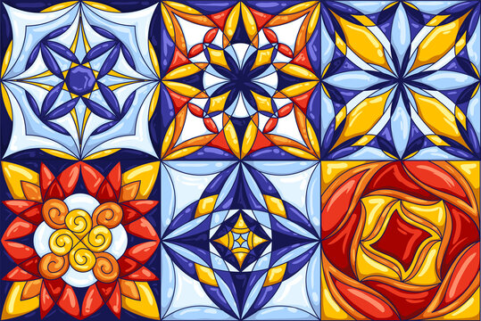 Ceramic tile pattern. Decorative abstract background. Traditional ornate mexican talavera, portuguese azulejo or spanish majolica