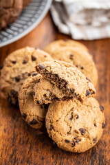 Tasty biscuits with chocolate. Sweet chocolate cookies