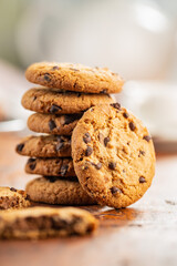 Tasty biscuits with chocolate. Sweet chocolate cookies