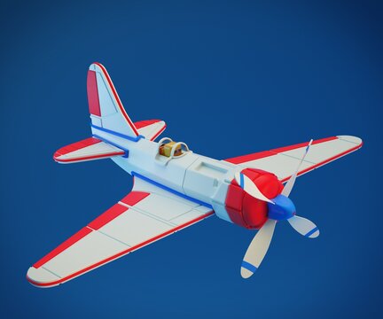 Airplane cartoon or toy isolated on blue background