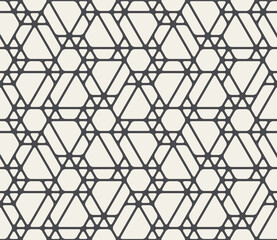Seamless linear pattern with thin straight lines, stars and polygons. Abstract geometric texture. Stylish background in Arabic style. Vector rapport for swatches.