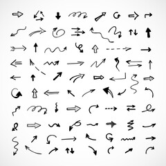 Vector set of hand-drawn arrows, elements for presentation