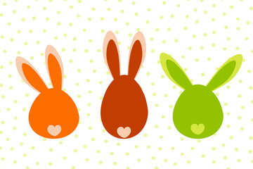 Cute tender bunnies with funny ears for Easter Day. Greeting holiday card in pastel colors. Vector graphics.