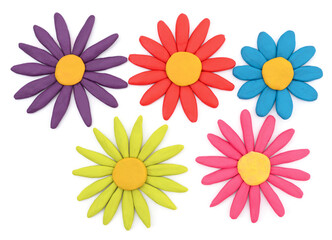 Five colorful plasticine flowers.