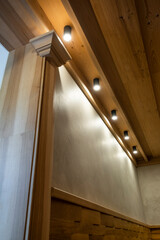 ceiling light sources in the interior wall decoration in a classic style with wood