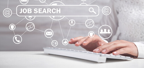 Person typing in computer keyboard. Job Search