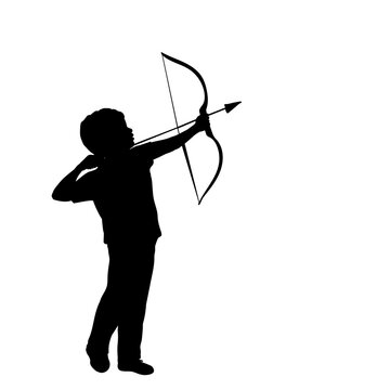 Silhouette little boy shoots bow