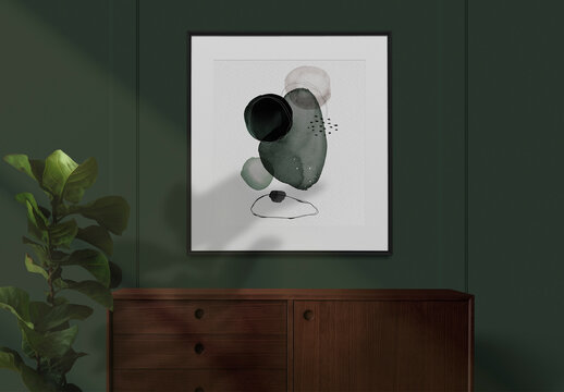 Picture Frame Mockup on Dark Green Wall