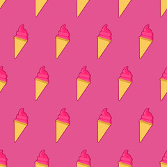 Pink Cone IceCream Pattern. Vector Pink IceCream.