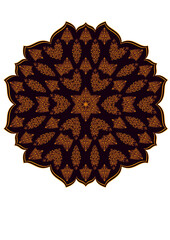 classical Mandala, rosette, eight-pointed star, set of Ornamental vector rosettes, snowflakes gold on burgundy background