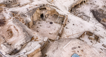 Ancient cave city Uplistsikhe, Georgia. Drone view