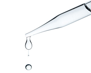 Pipette or Dropper with water drops. Concept for medicine, biology, cosmetic, pharmacy, perfume...